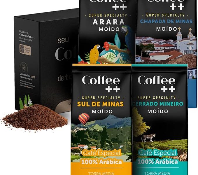 Kit 4 Pacotes Café Especial Torrado e Moído Coffee Mais Variedades: Arara, Chapada de Minas, Sul de Minas e Cerrado Mineiro – 100% Arábica (4x250g)