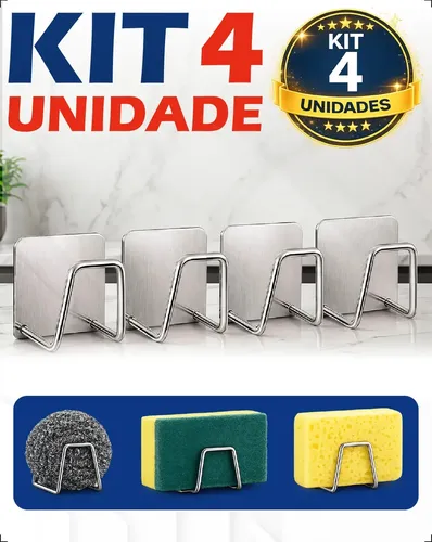 Kit 4 Suporte Esponja Bucha Gancho Pia Aço Inox Louça Cozinha Homeroarte