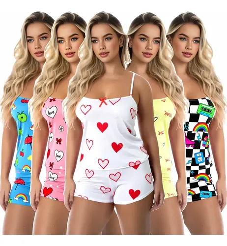 Kit 5 Conjuntos Pijama Feminino Baby Doll Estampados Cordoba na Meli por R$ 44,80