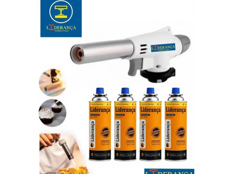 Kit Maçarico Portátil Automático Liderança Ferro E Aço para 1300°C com 4 Refis de Gás Butano