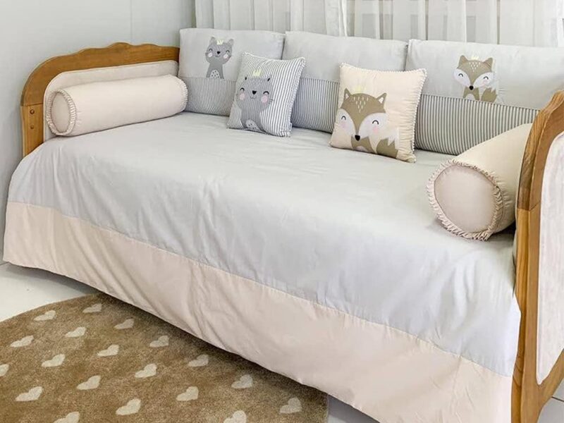 Kit Sofá Cama 6 Peças Duvet Woodland – Branco/Cinza/Bege, Biramar Baby, Cinza