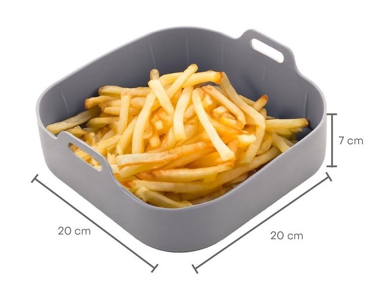 LYOR – Forma Quadrada de Silicone para Air Fryer Cinza 20Cm x 7Cm