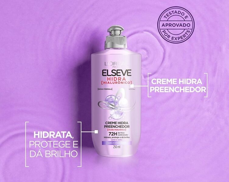 L’Oréal Paris Elseve Creme para Pentear Preenchedor Hidra Hialurônico, 72 Horas de Frizz Crontrolado, 250ml