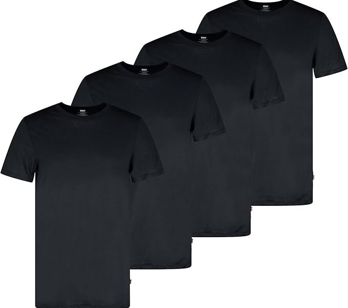 Levi’s Pacote com 4 camisetas masculinas básicas de gola redonda, algodão macio, sem etiqueta, conforto respirável, Combo