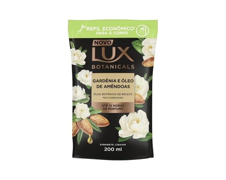 Lux Sabonete Líquido Refil Gardênia e Óleo de Amêndoas 200ml com Limpeza, Hidratação e Suavidade