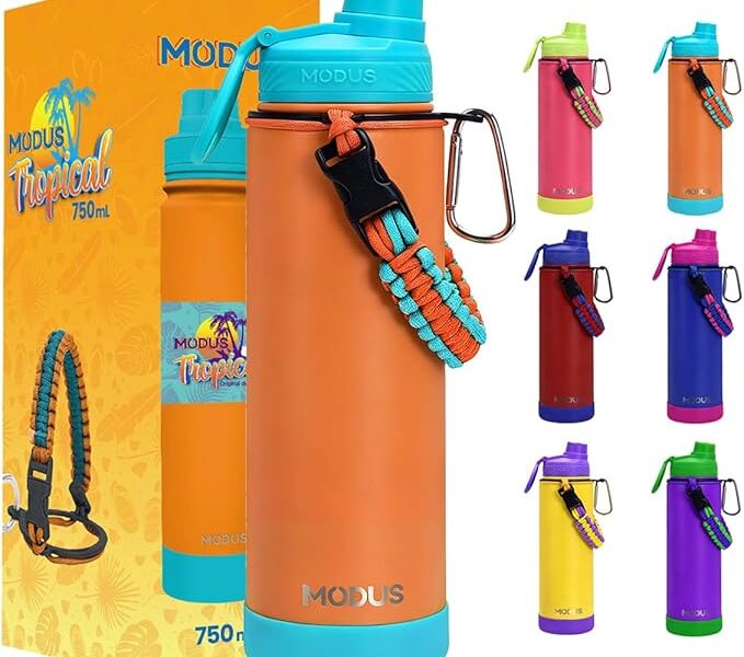 MODUS Garrafa Térmica 750ml – Parede Dupla de Isolamento 24horas Gelado | Base Emborrachada Anti Derrapante, Alca Prarcord, Anti Vazamento, BPA Free, para Academia, Viagem e Trabalho