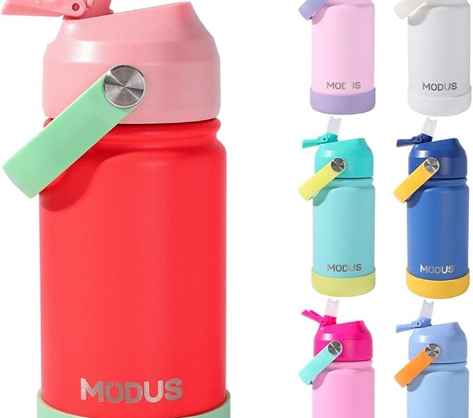 MODUS Garrafa Térmica Infantil 420ml em Aço Inox Parede Dupla Livre de BPA | com Canudo de Silicone, Alça e Adesivos na Link por R$ 62,99
