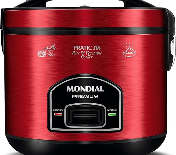 MONDIAL Panela Elétrica de Arroz, Vermelho/Inox, 700W, 220V – PE-46-10X