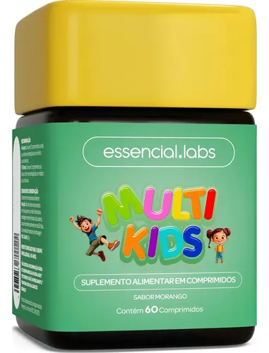MULTIVITAMÍNICO de A a Zinco KIDS / INFANTIL Sabor Morango – Fórmula Exclusiva com Máxima Concentração e Pureza – 60 Comprimidos Mastigáveis