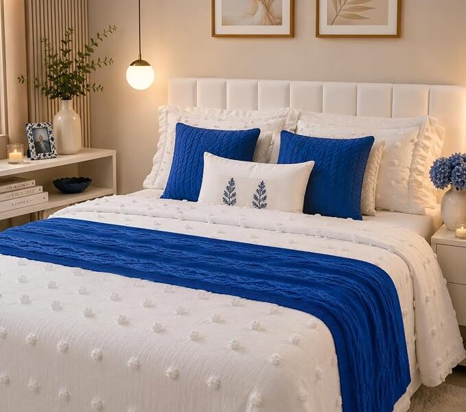 Manta Peseira Queen de Tricô Luxo 2,20×70 cm para Cama Decorativa Premium