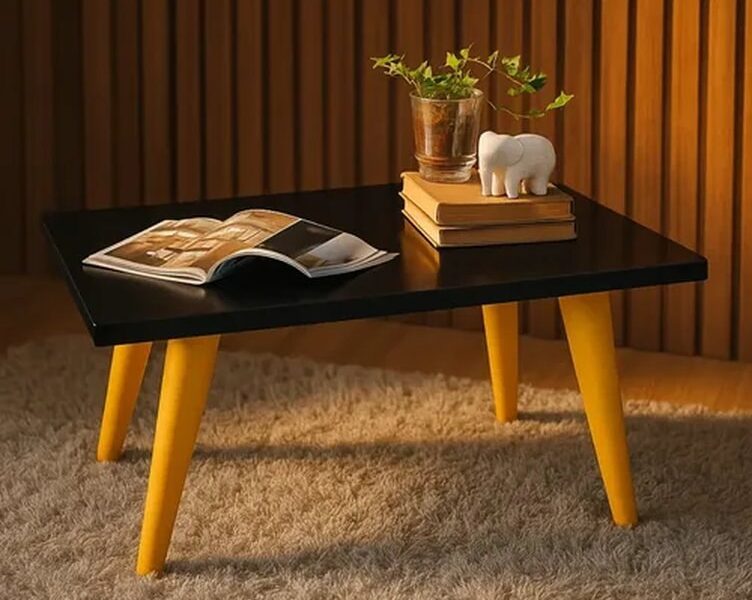 Mesa De Centro Retangular Sala Moderna Pés Pvc Design Retrô Cor Preto