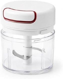 Mini Processador Manual de Alimentos Triturador – Capacidade de 170 ML, com Lâminas Inox, Portátil, Rápido, Triture Temperos Alho Cebola Legumes e muito mais em segundos sem Esforço, Branco