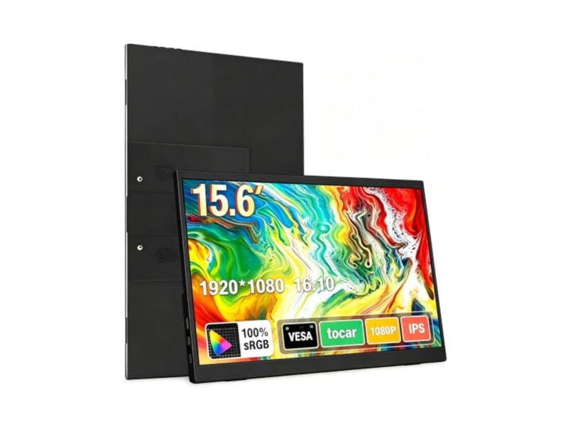 Monitor portátil de 15,6 polegadas, conectividade USB-C e HDMI, resolução Full HD 1080p, falantes integrados compatível com diversos dispositivos–Preto