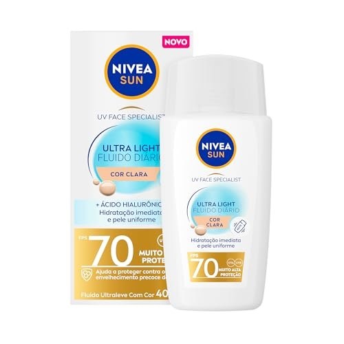 NIVEA SUN Protetor Solar Facial UV Face Specialist Ultra Light Fluido Diário FPS 70 Cor Clara 40ml, Muito Alta Proteção UVA/UVB, Hidratação Imediata, Pele Uniforme na Link por R$ 24,99