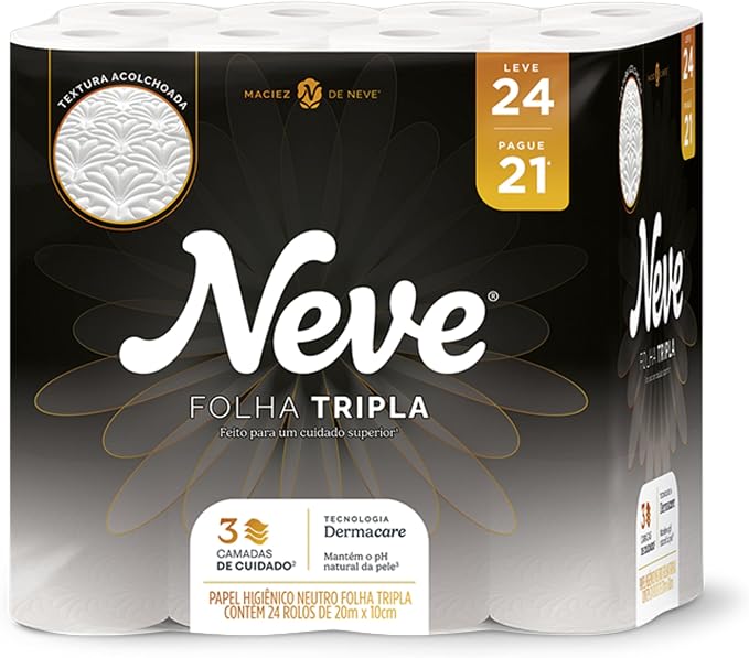 Neve Papel Higiênico Supreme Folha Tripla, 20m, Leve 24 Pague 21 Rolos