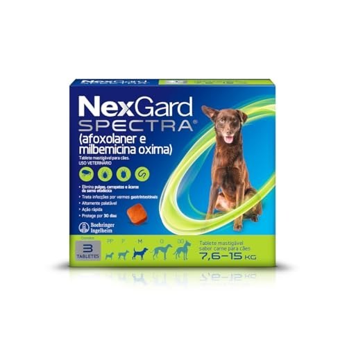 NexGard SPECTRA Antipulgas e Vermífugo para Cães 7,6 a 15kg – 3 tabletes