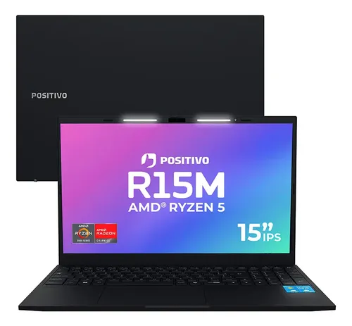 Notebook Positivo Vision R15M AMD Ryzen 5-5625U Linux 8GB RAM 256GB SSD Wi-Fi 6 Tela 15” Full HD IPS Antirreflexo – Minitela 1,54" – Lumina Bar com 3 Níveis Permite upgrade de memória RAM e SSD Preto
