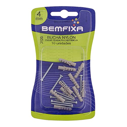 Parafuso Cabeça Panela Phillips com Bucha 4mm Bemfixa 3120 – Cartela Prata/Cinza para Fixação em Alvenaria