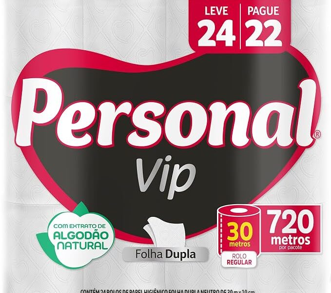 Personal VIP – Papel Higiênico Folha Dupla, Branco 24 unidades (Embalagem pode variar)