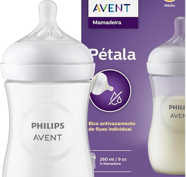 Philips Avent Mamadeira Pétala 3.0 9oz/260ml com Bico de Fluxo Médio (Fluxo 3), Azul, SCY903/01