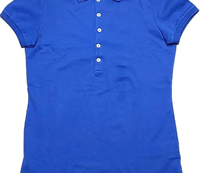 Polo Ralph Lauren Camisa polo feminina skinny de malha elástica de manga curta, Azul brilhante, PP