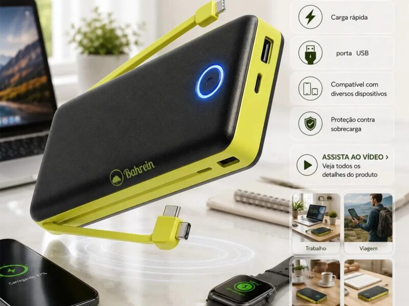 Power Bank 10000mah Carregador Portátil Turbo Rápido Universal Celular – Melhor Carregador Portátil Compatível Com iPhone Notebook Relógios Android Mac Ios Samsung Apple 10000mah – Marca Bahrein