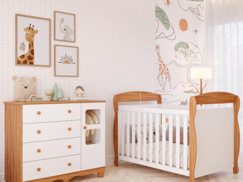 Quarto Bebê Completo Berço Americano Marquesa 3 Em 1 Cômoda Uli 4 Gavetas 1 Porta 100%MDF