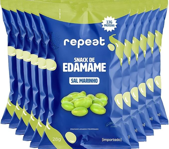 Repeat, Snack de Edamame com 13g de proteína por embalagem de 28g | Kit com 10 unidades | Snack Crocante | Naturalmente Proteico (Sal marinho)