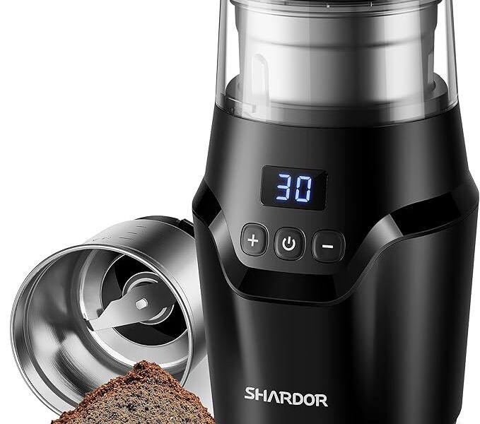 SHARDOR Moedor De Café Elétrico Ajustável, Super Silencioso, Com Ajuste Memória Tempo E Copo Multifuncional Aço Inoxidável Para Moer Especiarias, Ervas Nozes, Cinza