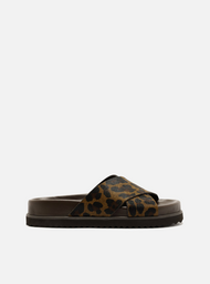 Sandália Papete Animal Print Flatform Tiras Cruzadas