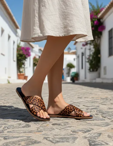 Sandália Rasteira Tiras Cruzadas Animal Print Anacapri