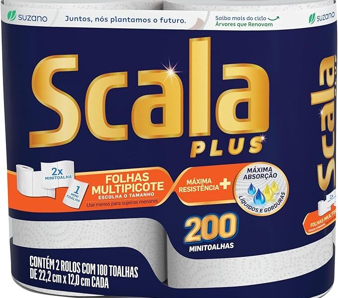 Scala Plus Papel Toalha Multipicote, 200 Toalhas (2 Rolos de 100 Toalhas Cada)