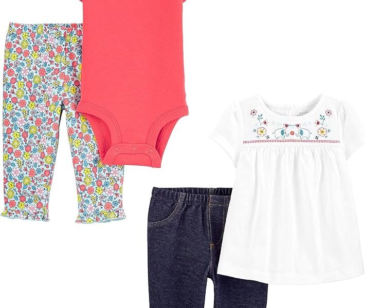 Simple Joys by Carter’s Conjunto de body e calça de 4 peças para bebês meninas