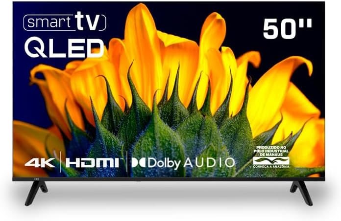 Smart TV HQ QLED 50 Polegadas HQ-QLED50SM 4K Wi-Fi Bluetooth, Dolby Audio, Apps, Netflix, YouTube e Prime Video, 3 HDMI.