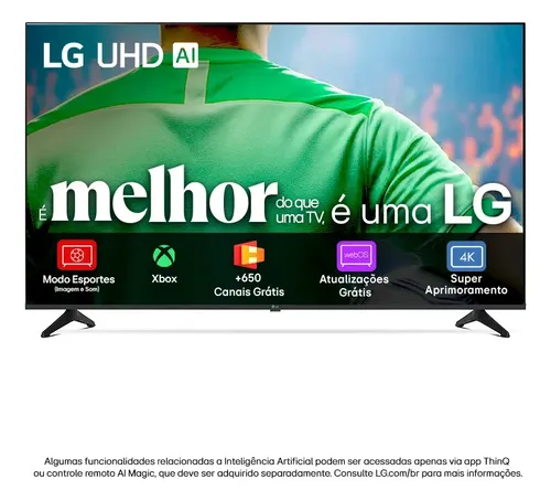 Smart TV LG UHD AI UA75 65 polegadas HDR10 Pro Processador α7 AI Ger8 webOS 25 na Meli por R$ 3.149,00