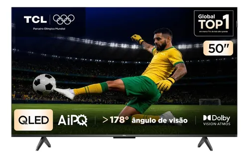 Smart TV TCL 50 Polegadas QLED 4K P7K WiFi Bluetooth Google TV HDR10+ Dolby Atmos Dolby Vision 50P7K