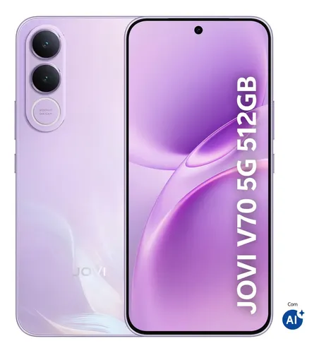Smartphone JOVI V70 5G Câmera 200MP 512GB de Memória 16GB RAM (8GB + 8GB RAM expansível) Bateria de 7000mAh, Processador Octa-Core, Pacote de Benefícios com troca de tela grátis – Lilás Boreal