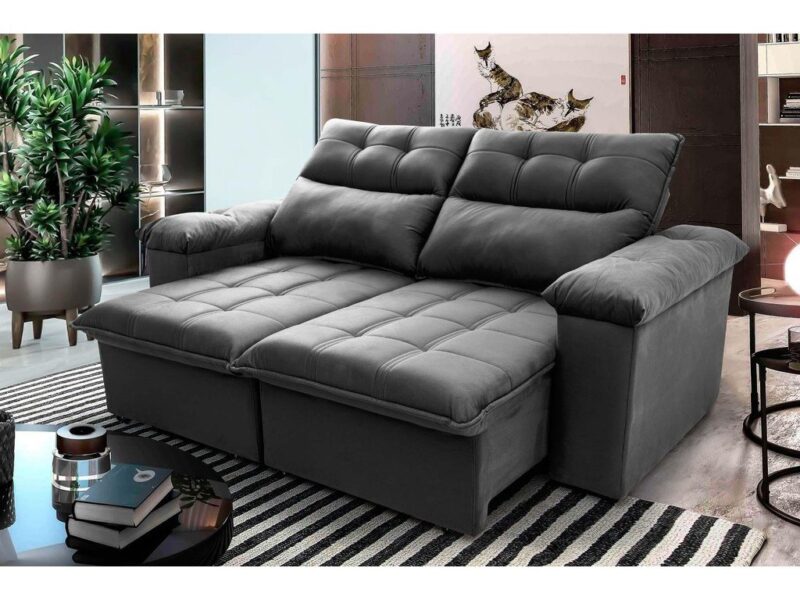 Sofá Retrátil Reclinável Verona 2,00m Suede Velut Cinza Molas no Assento – King House