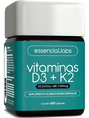 VITAMINA D3 + K2 Menaquinona-7 – Fórmula com Máxima Concentração e Biodisponibilidade – 60 Cápsulas