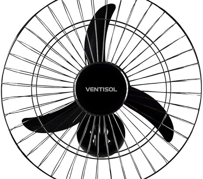 Ventisol Ventilador de Parede Oscilante, 3 Pás Premium, Preto, 50cm, Bivolt