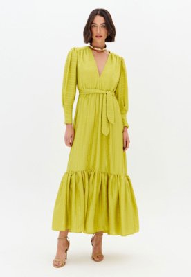 Vestido Feminino Lança Perfume Longo Manga Longa Amarelo
