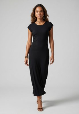 Vestido Feminino Lez a Lez Malha Canelada Modal Preto