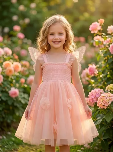 Vestido Infantil Menina Tule Luxo Estilo Festa Cor Rosa Flor