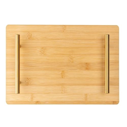 WOLFF – Bandeja com Alça de Metal Dourada Seattle 30cm x 21cm Natural Bambu