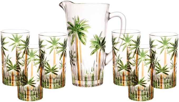WOLFF – Conjunto Jarra com 6 Copos de Cristal Palm Tree Handpaint