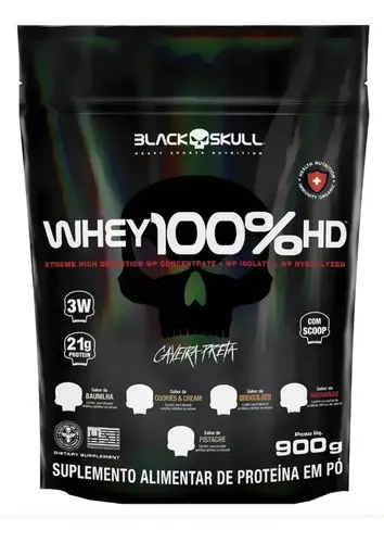 Whey 100% Hd Refil Black Skull – 900g (wpc, Wpi E Wph) Sabor Baunilha