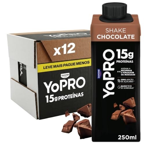 YoPRO Bebida Láctea UHT Chocolate Líquida Caixinha 250ml – 15g de Proteínas – Sem Lactose – Pack com 12 Unidades