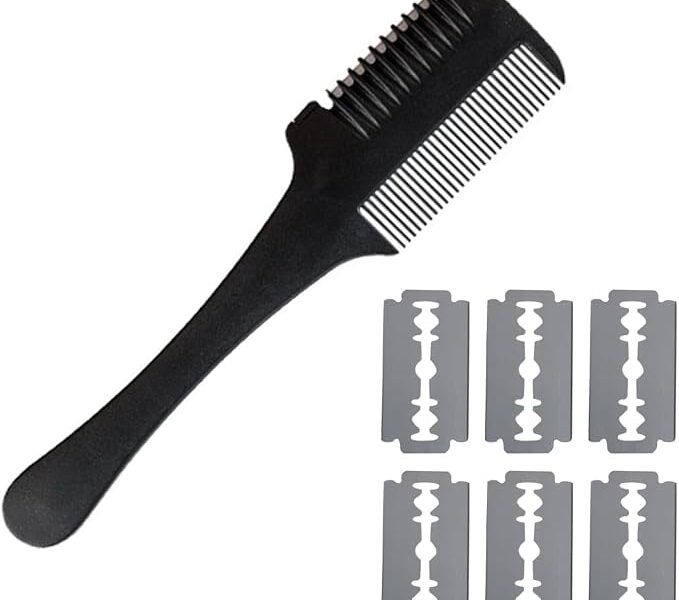 1 aparador de cabelo frente e verso com 6 lâminas de substituição, pente para cortar cabelo, pente para desbaste de cabelo, ferramenta de corte de cabelo em casa