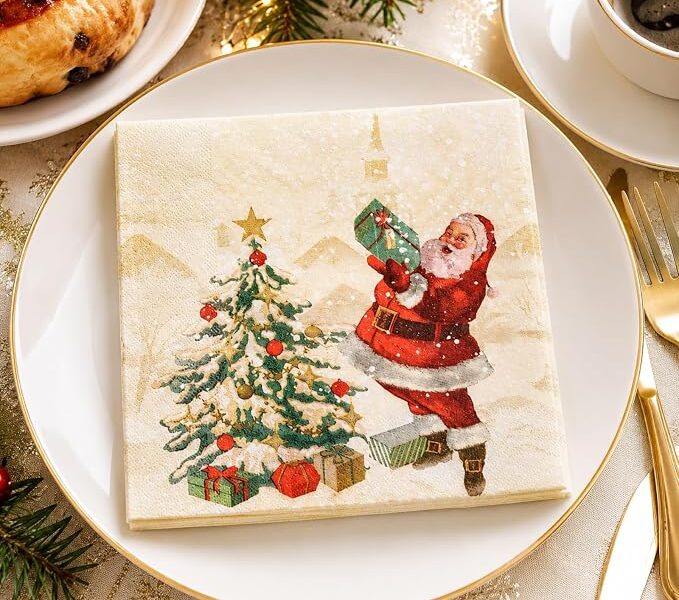 20 guardanapos de papel de coquetel de Natal decoupage vintage Papai Noel bebidas toalhas de jantar para lembrancinhas de festa de Natal