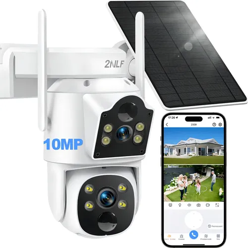 2nlf 10mp Câmera Solar De Segurança Wifi Duas Lentes Duas Telas Cor Branca 2.4G/5G